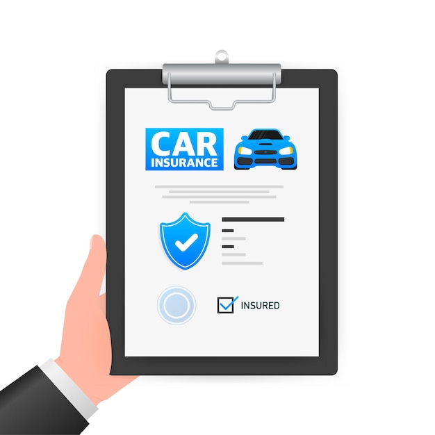 Vector infografía plana icono de seguro de automóvil sobre fondo azul ilustración vectorial isométrica plana