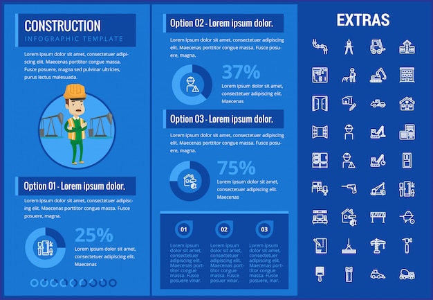 Infografía plantilla de construcción y elementos