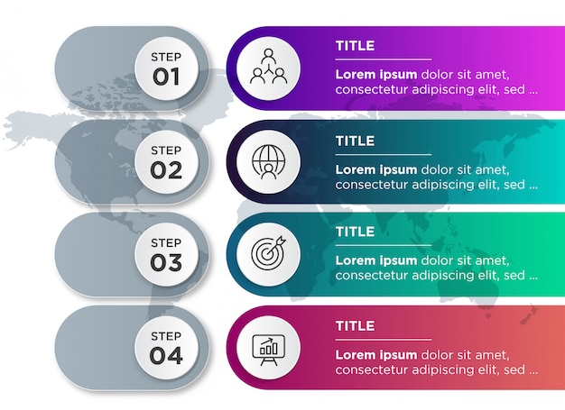 Infografía de plantilla con pasos y mapa