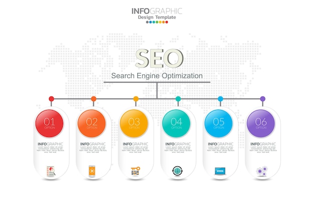 Infografía plantilla seo optimización SEO Digital Marketing concepto con gráfico e iconos