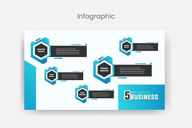 Infografía de presentación de negocios diseño de plantilla de vector premium 5 pasos infografía