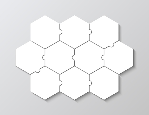 Infografía de presentación de negocios hexagonales Gráfico de información de rompecabezas con pasos de 10 piezas