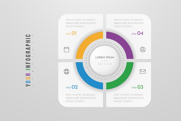 La infografía se puede utilizar para el diseño de flujo de trabajo, diagrama, informe anual, diseño web. Concepto de negocio con opciones, pasos o procesos.