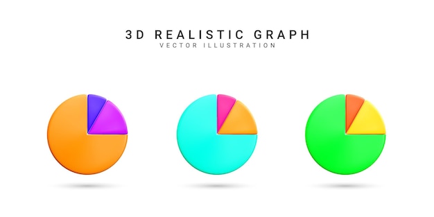 La infografía realista en 3D se divide en partes Gráfico circular infográfico compartir Conjunto de icono de gráfico de negocios en estilo de dibujos animados Ilustración vectorial