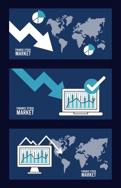 Infografía de recesión económica con computadora portátil y de escritorio