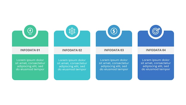 Infografía de rectángulos con opciones de 4 pasos partes o procesos Visualización de datos comerciales