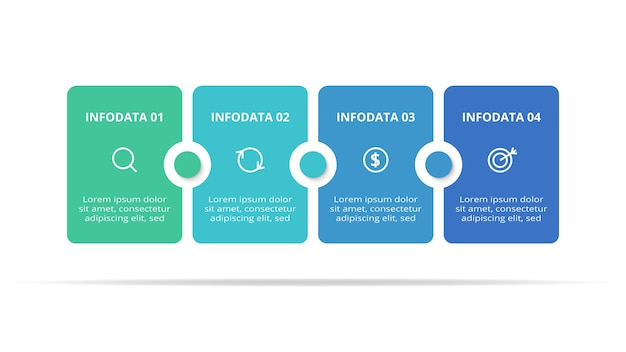 Infografía de rectángulos con opciones de 4 pasos partes o procesos Visualización de datos de negocios