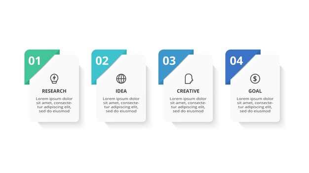 Infografía de rectángulos con opciones de 4 pasos partes o procesos Visualización de datos de negocios