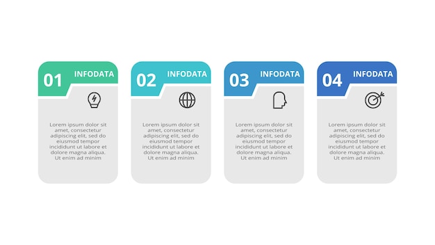 Infografía de rectángulos con opciones de 4 pasos partes o procesos Visualización de datos de negocios