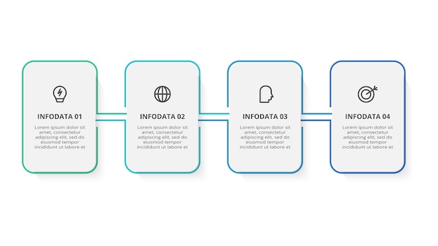 Infografía de rectángulos con opciones de 4 pasos partes o procesos Visualización de datos de negocios