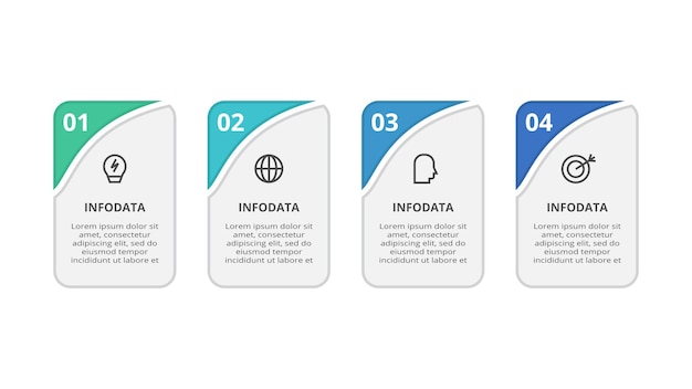 Infografía de rectángulos con opciones de 4 pasos partes o procesos Visualización de datos de negocios