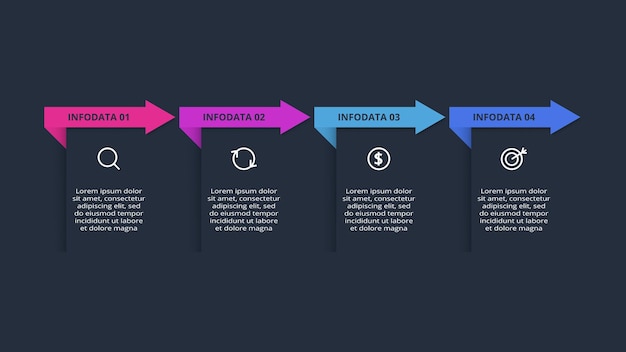 Infografía de rectángulos con opciones de 4 pasos partes o procesos Visualización de datos de negocios