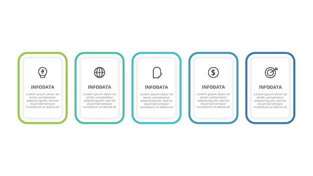 Infografía de rectángulos con opciones de 5 pasos partes o procesos visualización de datos comerciales