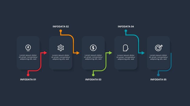 Infografía de rectángulos con opciones de 5 pasos partes o procesos Visualización de datos comerciales