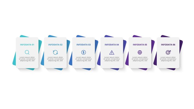 Infografía de rectángulos con opciones de 6 pasos partes o procesos Visualización de datos comerciales
