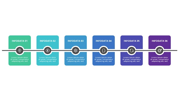 Infografía de rectángulos con opciones de 6 pasos partes o procesos visualización de datos comerciales