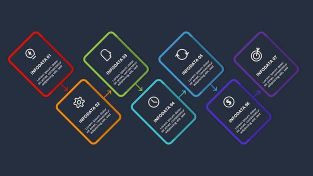 Infografía de rectángulos con opciones de 7 pasos partes o procesos Visualización de datos de negocios