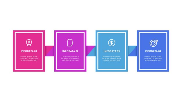 Infografía de rectángulos con procesos Visualización de datos empresariales.