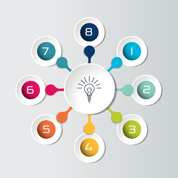 Infografía redonda 8 pasos diagrama de flujo neto diagrama gráfico diagrama de flujo plantilla de banner vector