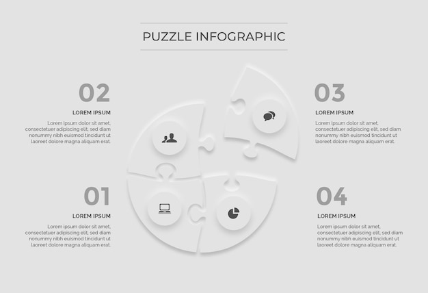 Vector infografía de rompecabezas con un círculo y la palabra rompecabezas en él