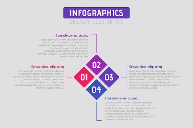 Infografía de rompecabezas de rombo empresarial con 4 opciones, plantilla de vector para diagrama, gráfico, presentación, gráfico aislado sobre fondo claro.