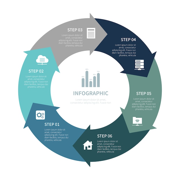 Vector infografía con seis pasos