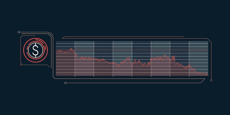 Vector infografía simple de la caída del tipo de cambio del dólar.