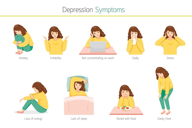 Vector infografía de los síntomas de depresión en la mujer