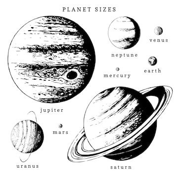 Infografía del sistema solar en vector ilustración dibujada a mano de  planetas en comparación de tamaño | Vector Premium