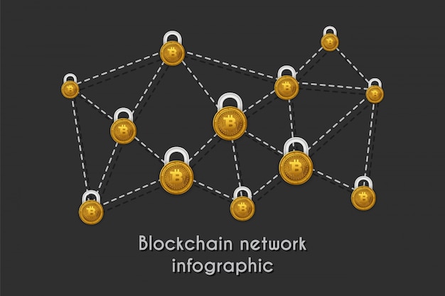 Infografía de tecnología de red Blockchain para el concepto de criptomoneda
