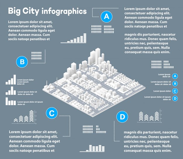 Infografía tridimensional isométrica.