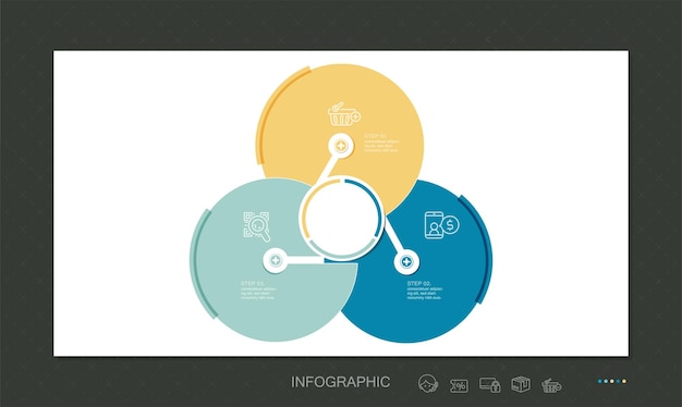 Infografía vector plantilla stock ilustración infografía, círculo, tres objetos, pasos, gráfico circular