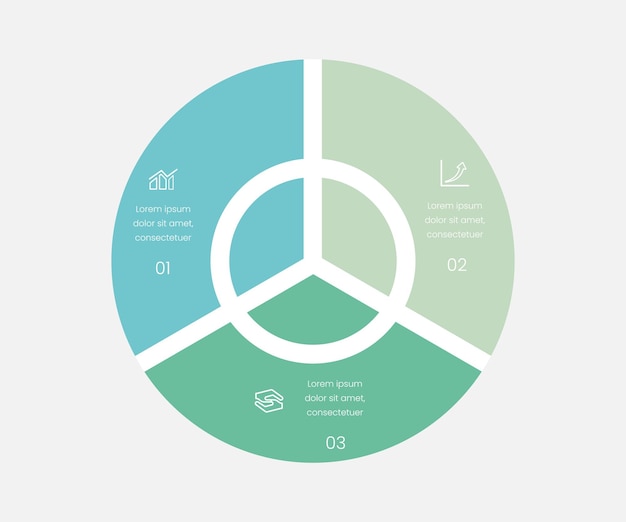 Infografía vectorial círculo diagrama de ciclo con 3 pasos gráfico redondo que se puede utilizar para el informe
