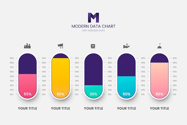 Infografía vectorial moderna estadísticas de datos empresariales barra colorida con plantilla de presentación de íconos