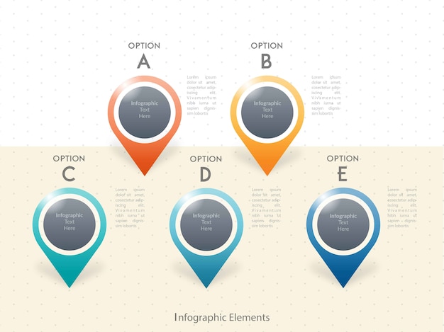 Vector infografía de verificación en forma de color con cinco opciones