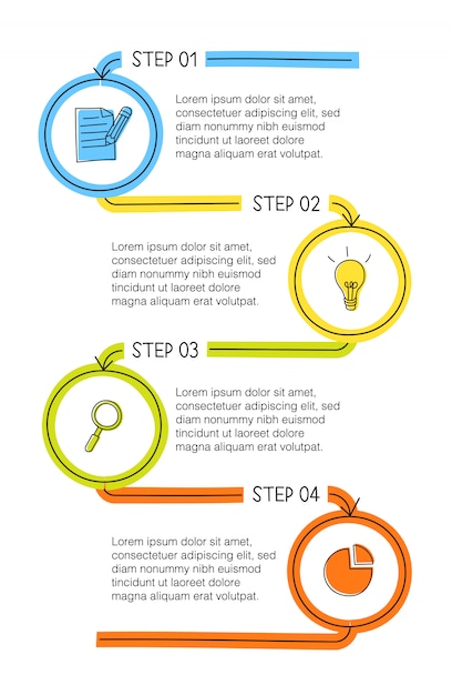 Infografía vertical dibujada a mano con 4 opciones coloridas