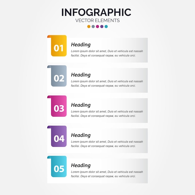 Infografía vertical profesional de 5 opciones con procesos de icono de 5 opciones