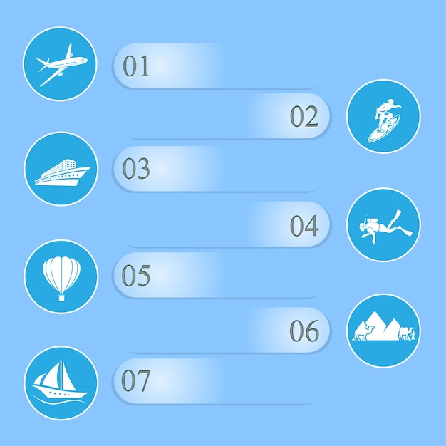 Vector infografía de viaje sobre fondo azul.