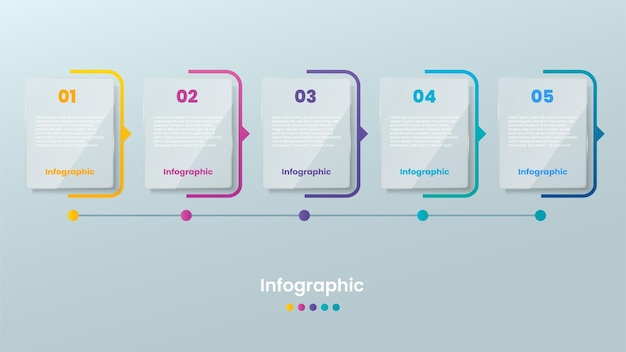 Infografía de vidrio degradado 5 pasos para presentaciones de negocios web
