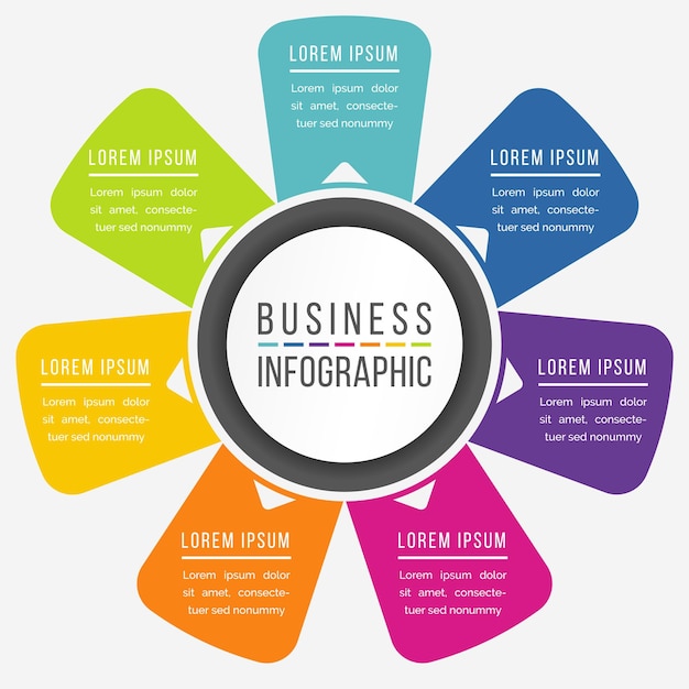 Infografías 7 opciones o pasos plantilla de diseño para información empresarial