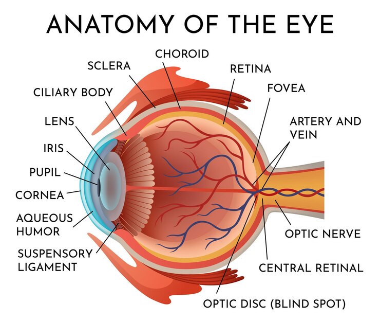 Vector infografías de anatomía del ojo humano con estructura interior ilustración de póster vectorial realista