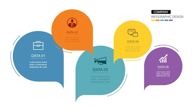 Infografías burbujas de habla línea de tiempo con plantilla de datos de 5 números Ilustración de fondo abstracto