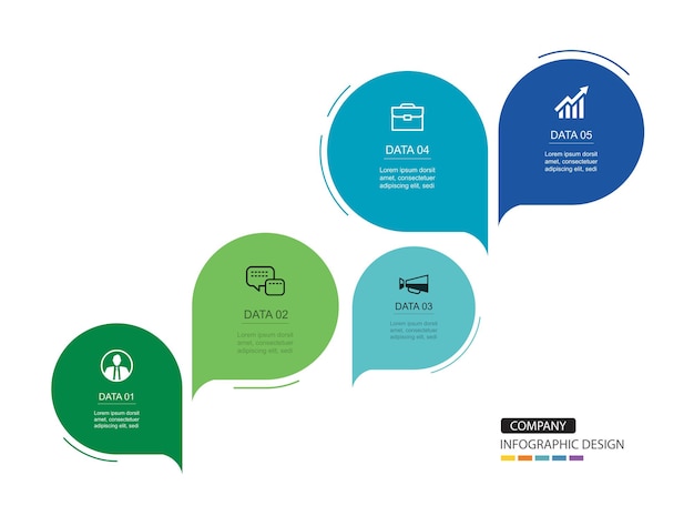 Infografías burbujas de habla línea de tiempo con plantilla de datos de 5 números Ilustración de fondo abstracto