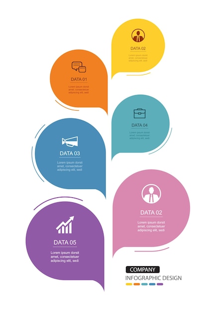 Infografías burbujas de habla línea de tiempo con plantilla de datos de 6 números Ilustración de fondo abstracto