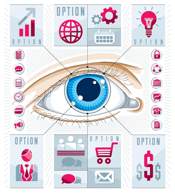 Vector infografías creativas, ojo humano, idea de ojo mirando, ilustración vectorial.