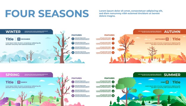 Infografías dibujadas a mano de las cuatro estaciones