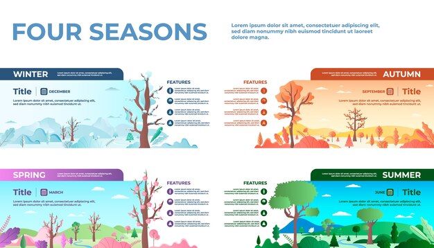 Infografías dibujadas a mano de las cuatro estaciones