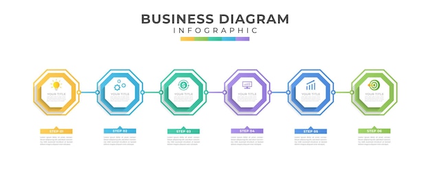 Las infografías empresariales forman seis procesos o pasos de opciones para las imágenes de presentación.