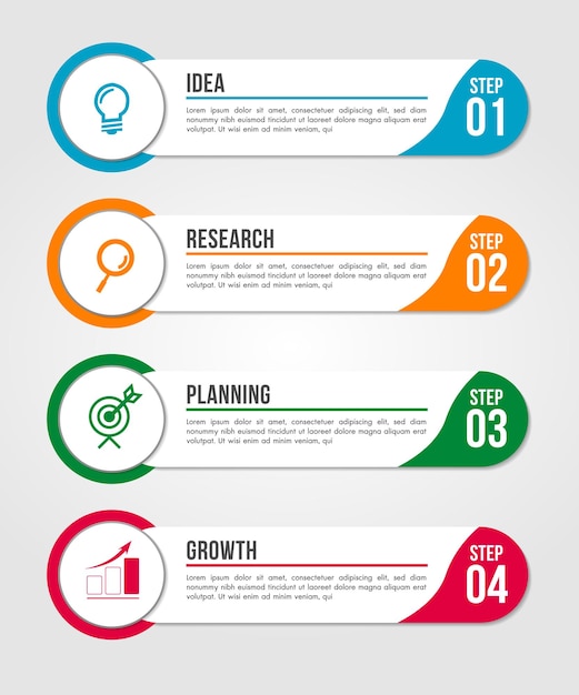 Infografías empresariales plantilla de diseño de opciones en 4 pasos Visualización de datos e información