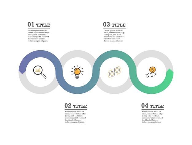 Infografías empresariales Proceso Infografías de línea de tiempo con 4 pasos
